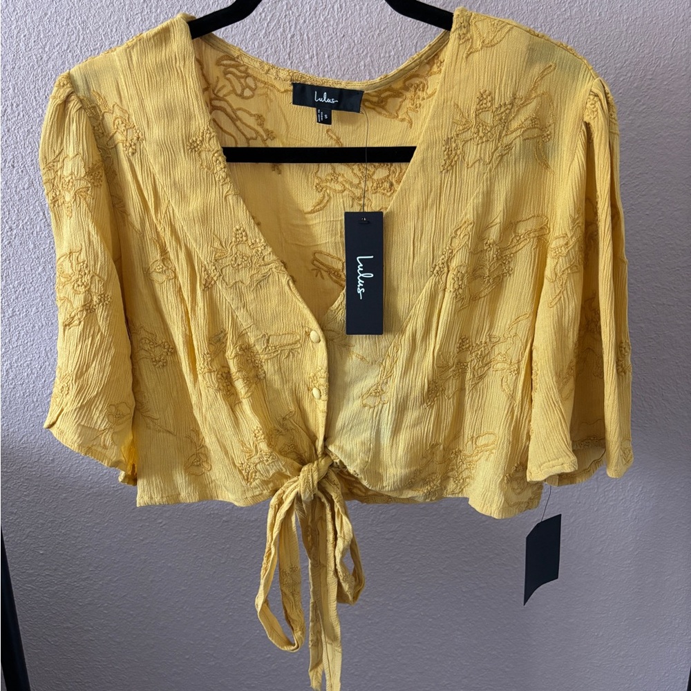 NWT Lulus Delightful Darling Floral Embroidered Tie-front Boho Festival Crop Top - Picture 2 of 3